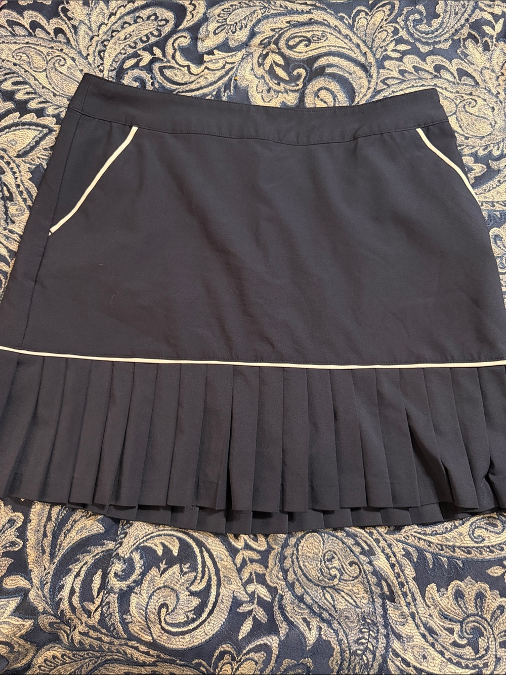 Pleated Trim Navy Women's Skort with Cream Piping